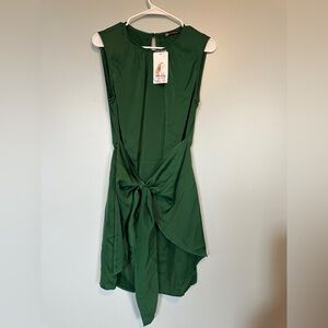 NWT Green Asymmetrical Tie Front Sheath Dress
